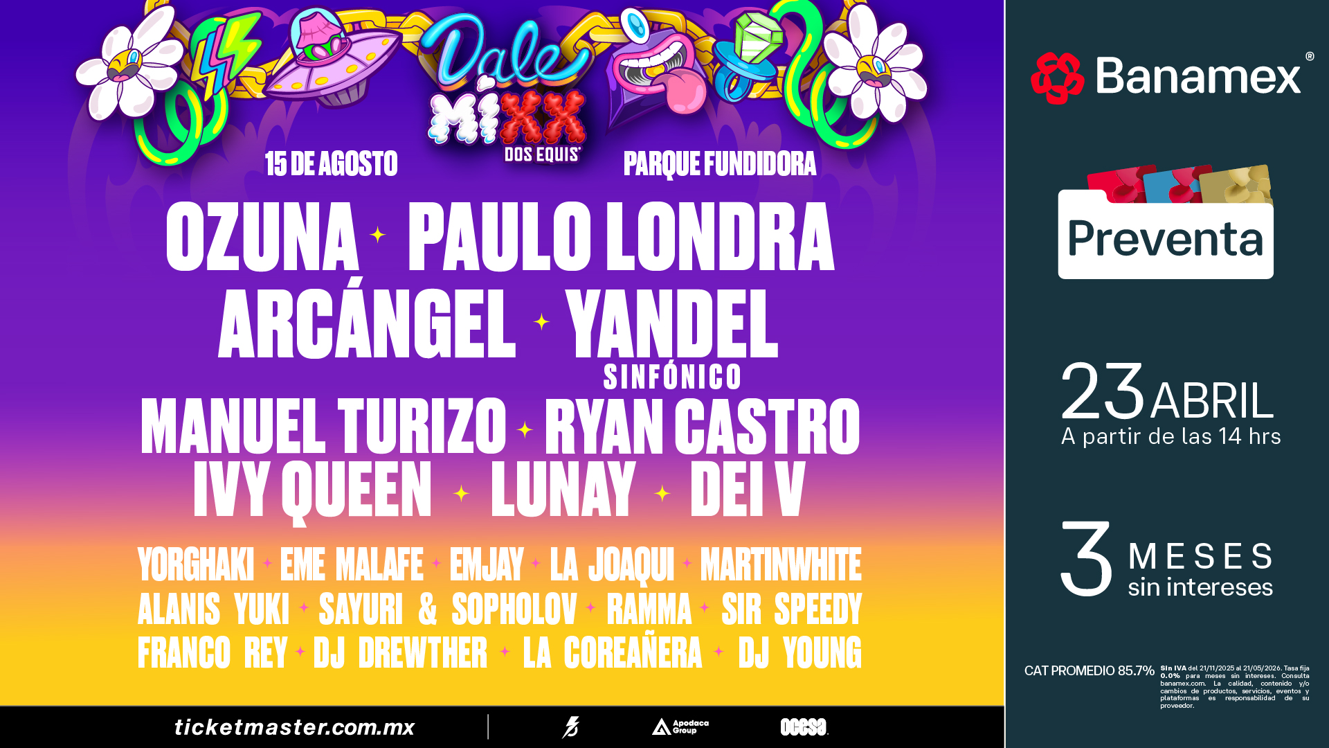 Dale Mixx 2026 Monterrey | Line-up, Boletos Ticketmaster, Parque Fundidora